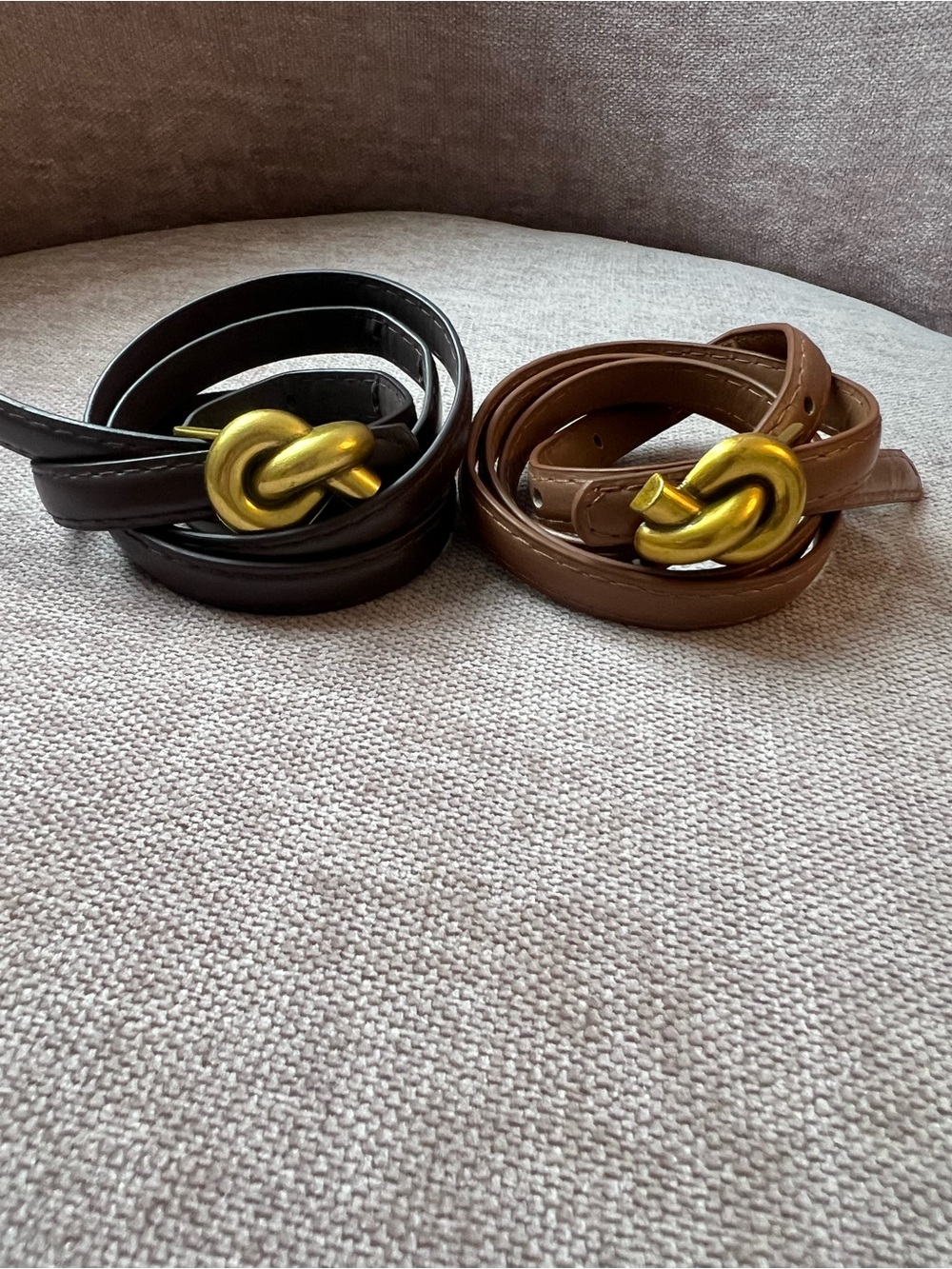 Classic Men's Brown Leather Belt with Gold Knot Buckle
